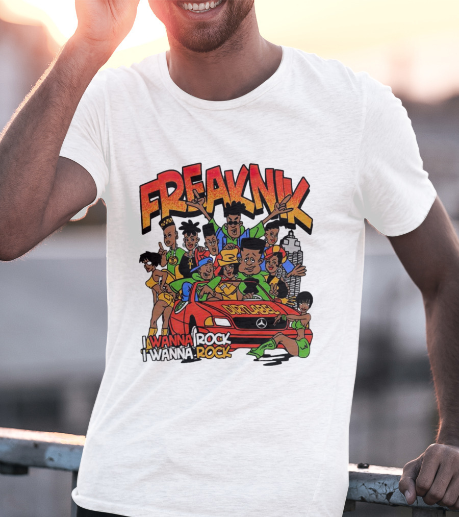 FreakNik I Wanna Rock Cartoon Characters In Red Car T-Shirt