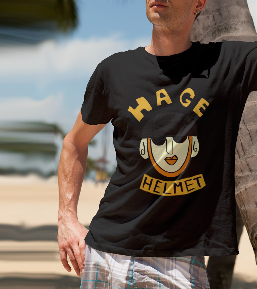 HAGE Helmet Face Black Cap Bold Lettering T-Shirt