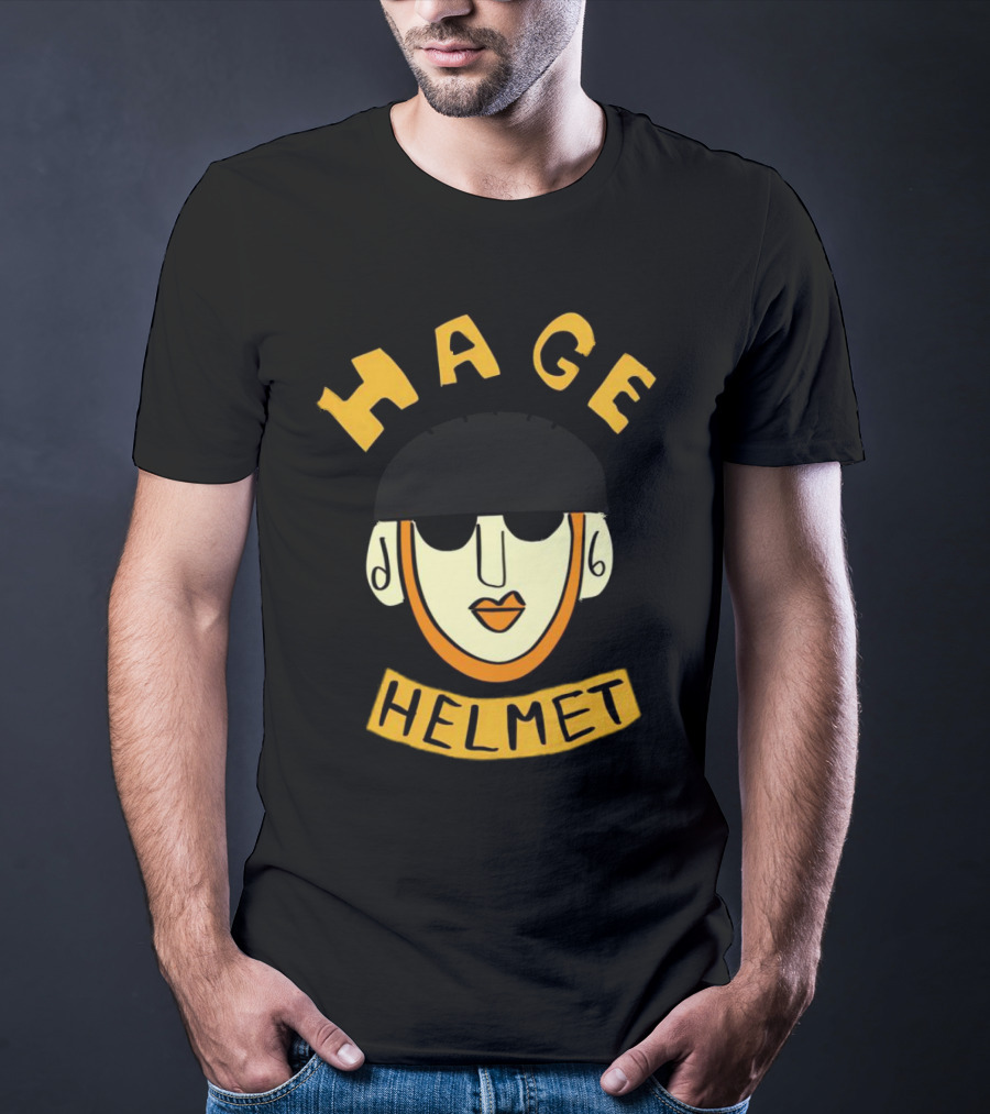HAGE Helmet Face Black Cap Bold Lettering T-Shirt