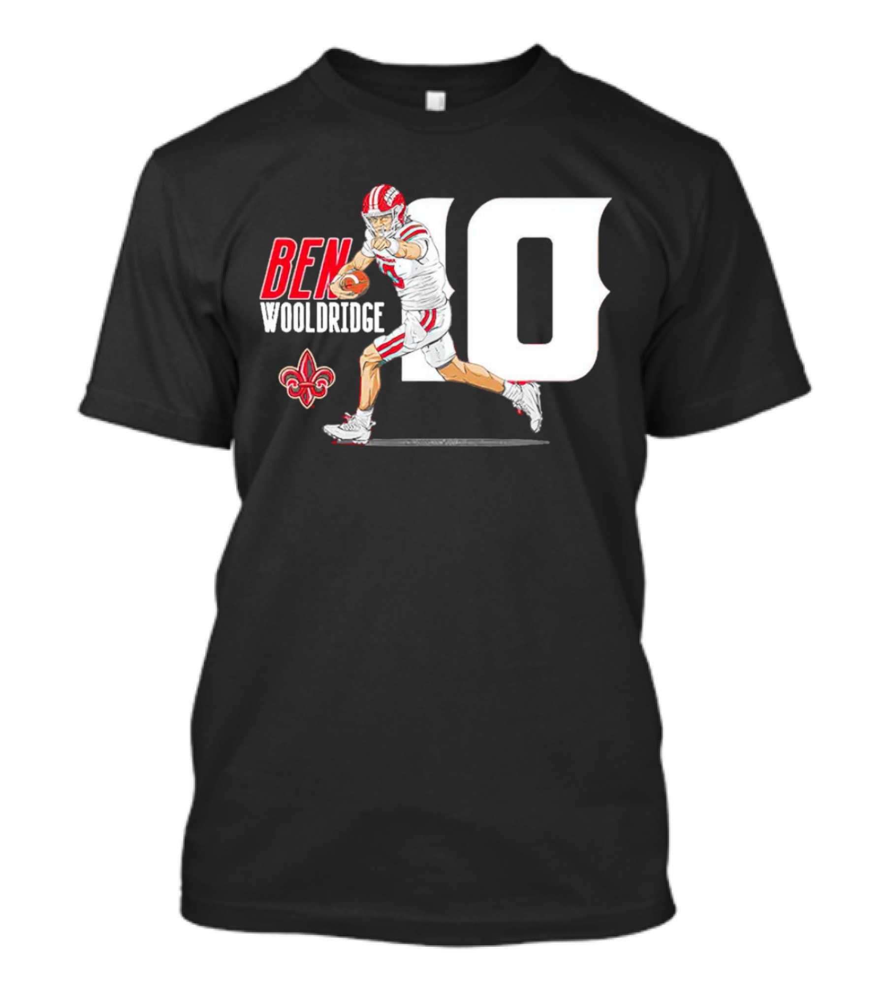 Ben Wooldridge Louisiana Ragin' Cajuns Number 10 Football Fleur-de-Lis Caricature T-Shirt