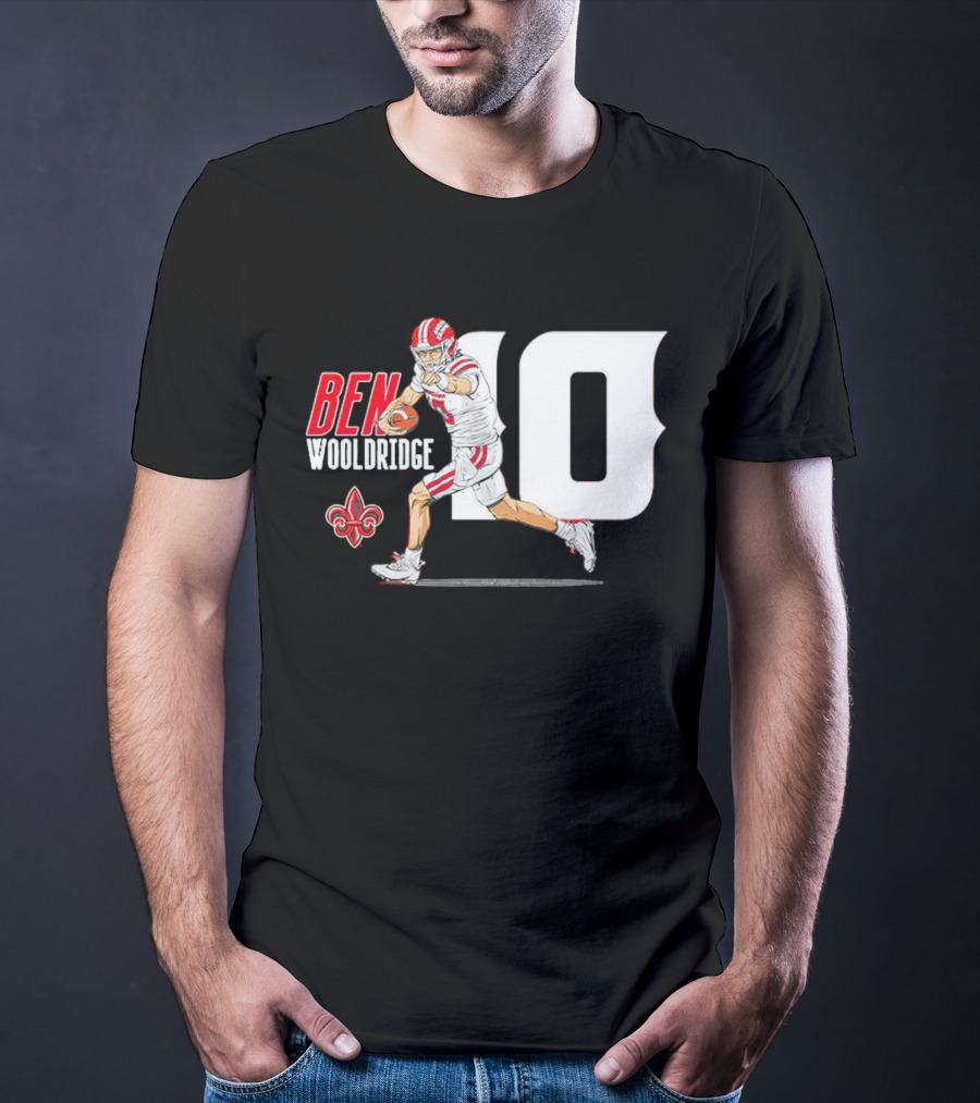 Ben Wooldridge Louisiana Ragin' Cajuns Number 10 Football Fleur-de-Lis Caricature T-Shirt