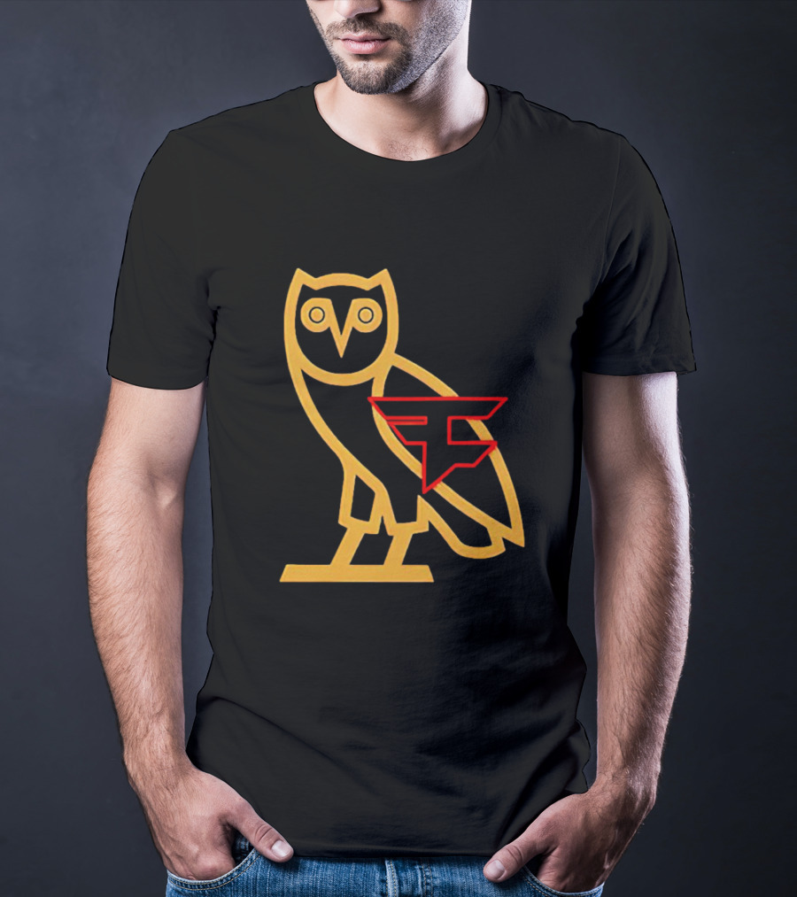 OVO X FaZe Clan OG Owl Red And Gold Logo Collaboration T-Shirt