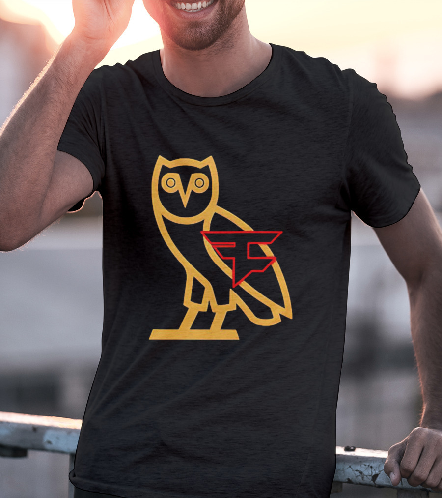 OVO X FaZe Clan OG Owl Red And Gold Logo Collaboration T-Shirt