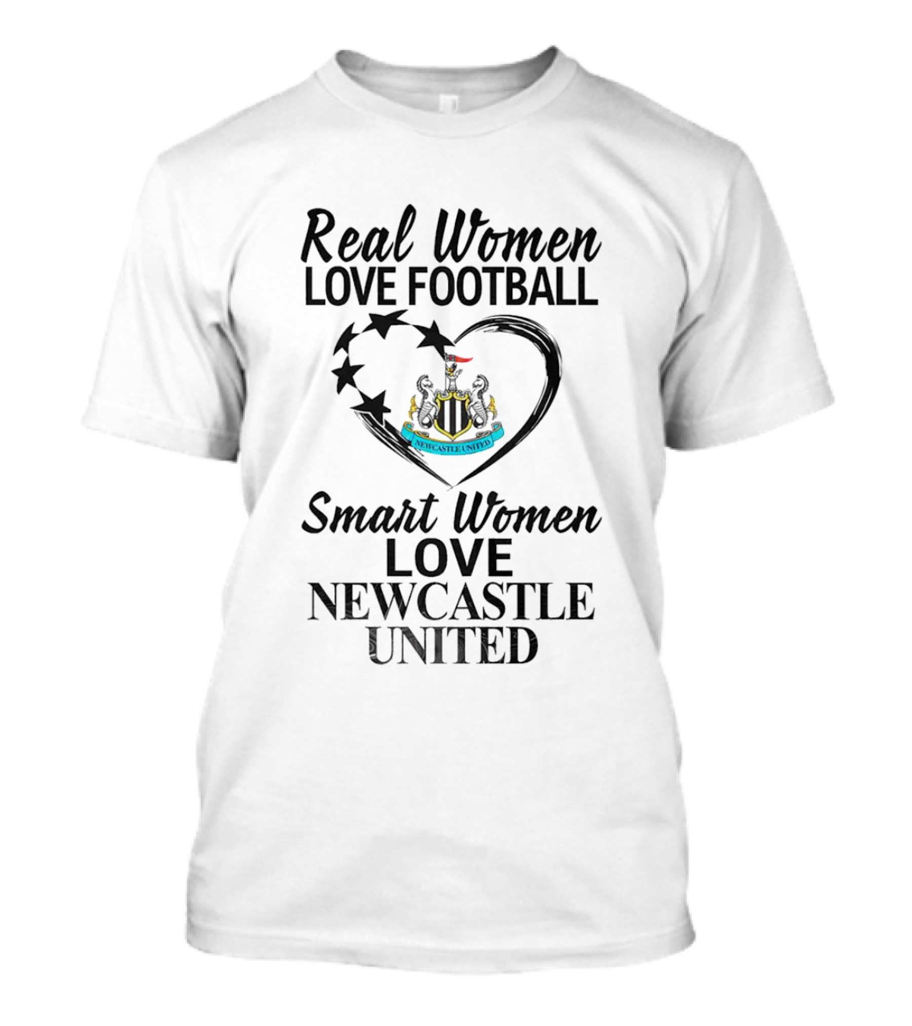Real Women Love Football Smart Women Love Newcastle United Crest Heart T-Shirt