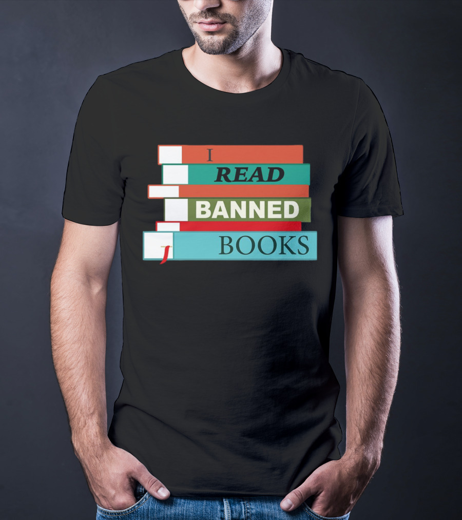 I Read Banned Books Stacked Colorful Titles T-Shirt