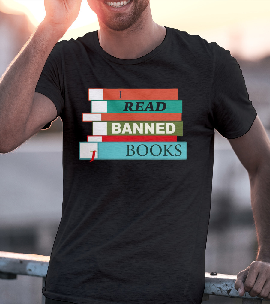 I Read Banned Books Stacked Colorful Titles T-Shirt