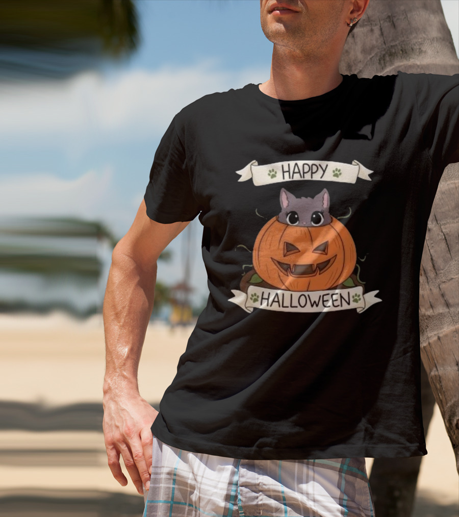 Happy Halloween Cute Cat In Pumpkin T-Shirt