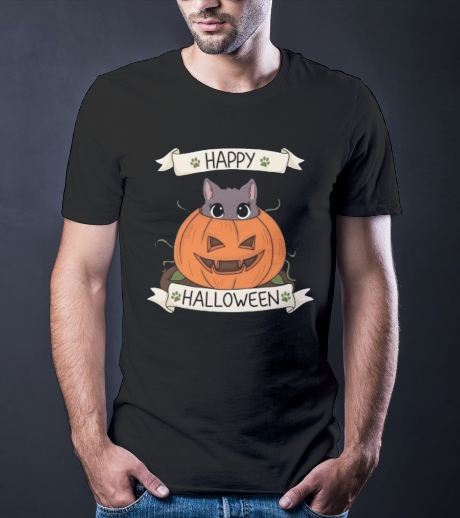 Happy Halloween Cute Cat In Pumpkin T-Shirt