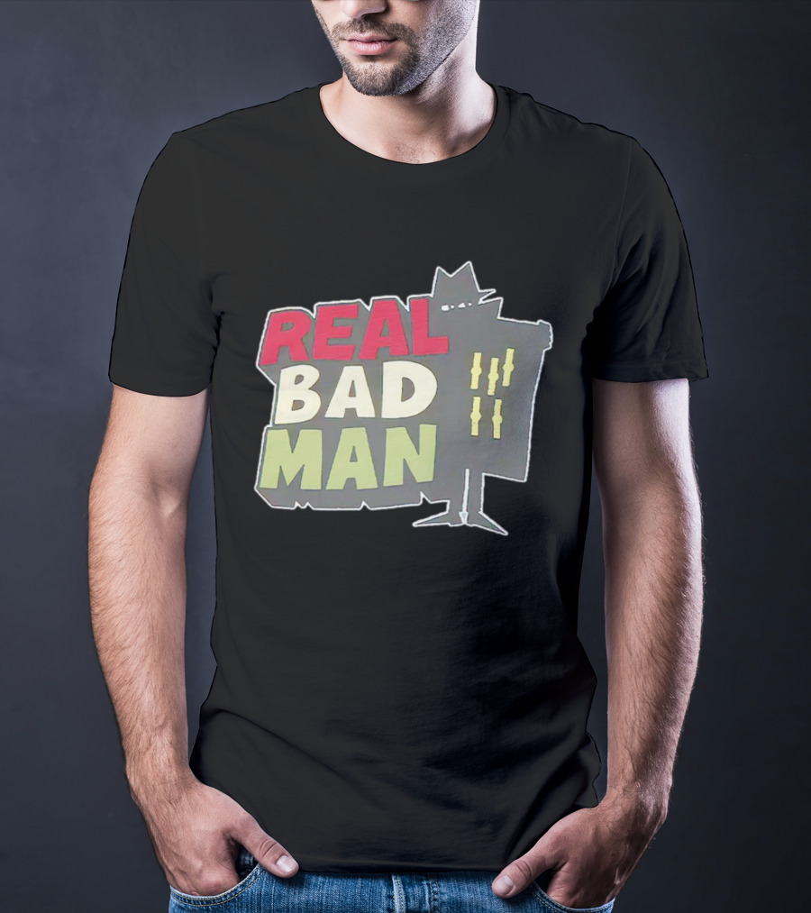 Real Bad Man With Iconic Silhouette And Stripes T-Shirt