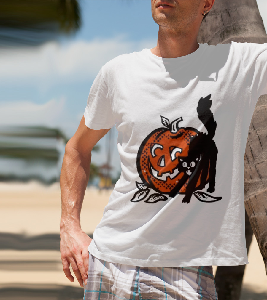 Vintage Halloween Pumpkin And Black Cat T-Shirt