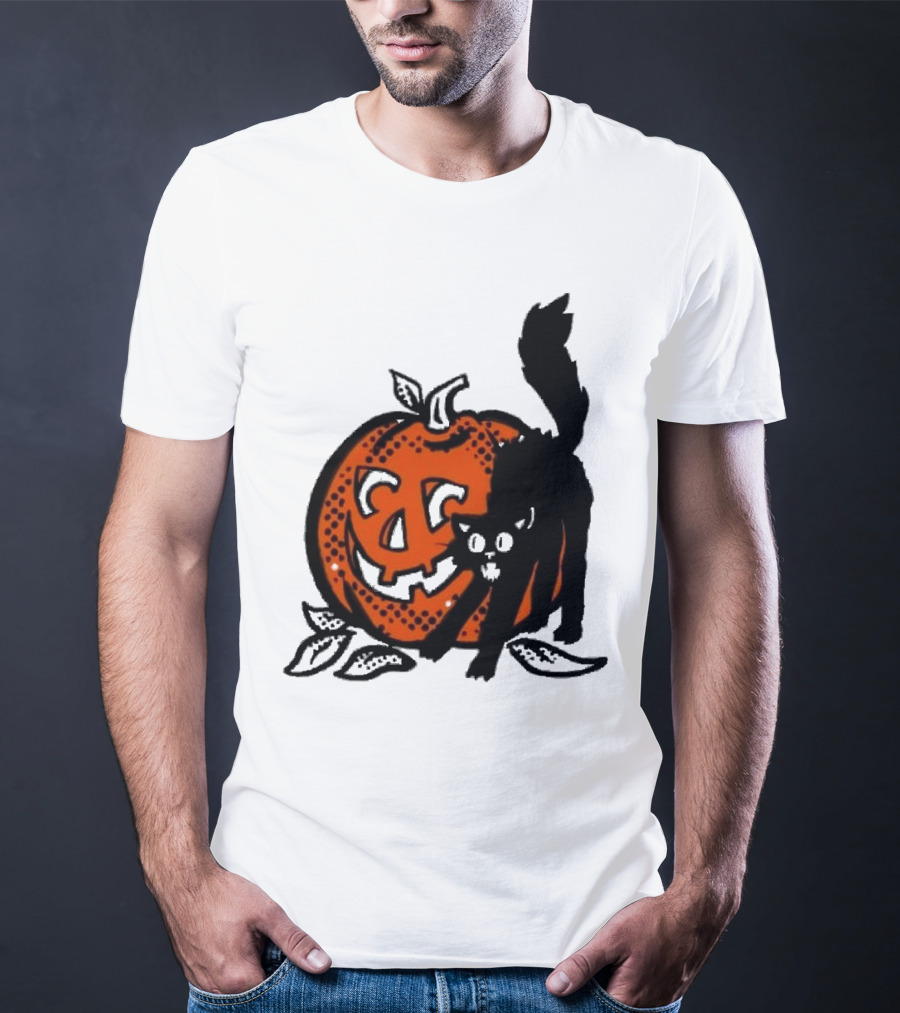 Vintage Halloween Pumpkin And Black Cat T-Shirt