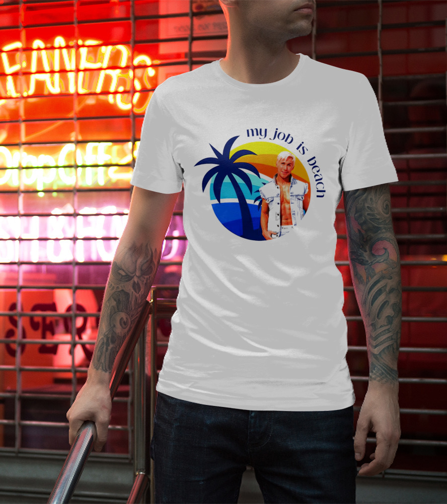 Barbie My Job Is Beach Ken Sunset Palm Tree T-Shirt