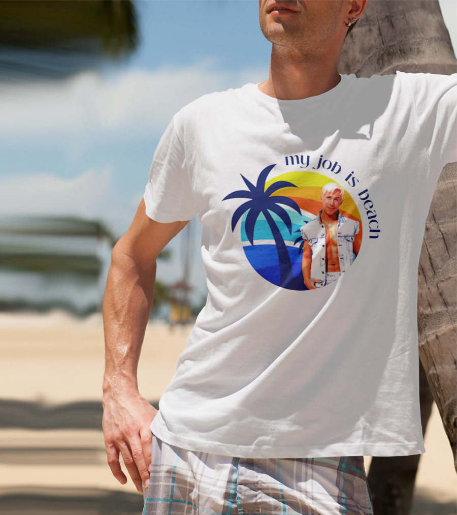 Barbie My Job Is Beach Ken Sunset Palm Tree T-Shirt