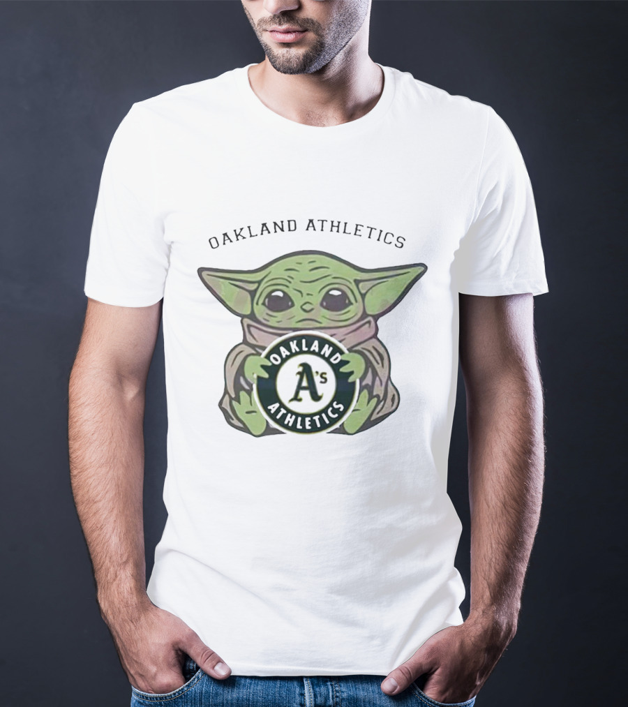 Oakland Athletics Baby Yoda Holding Team Emblem T-Shirt