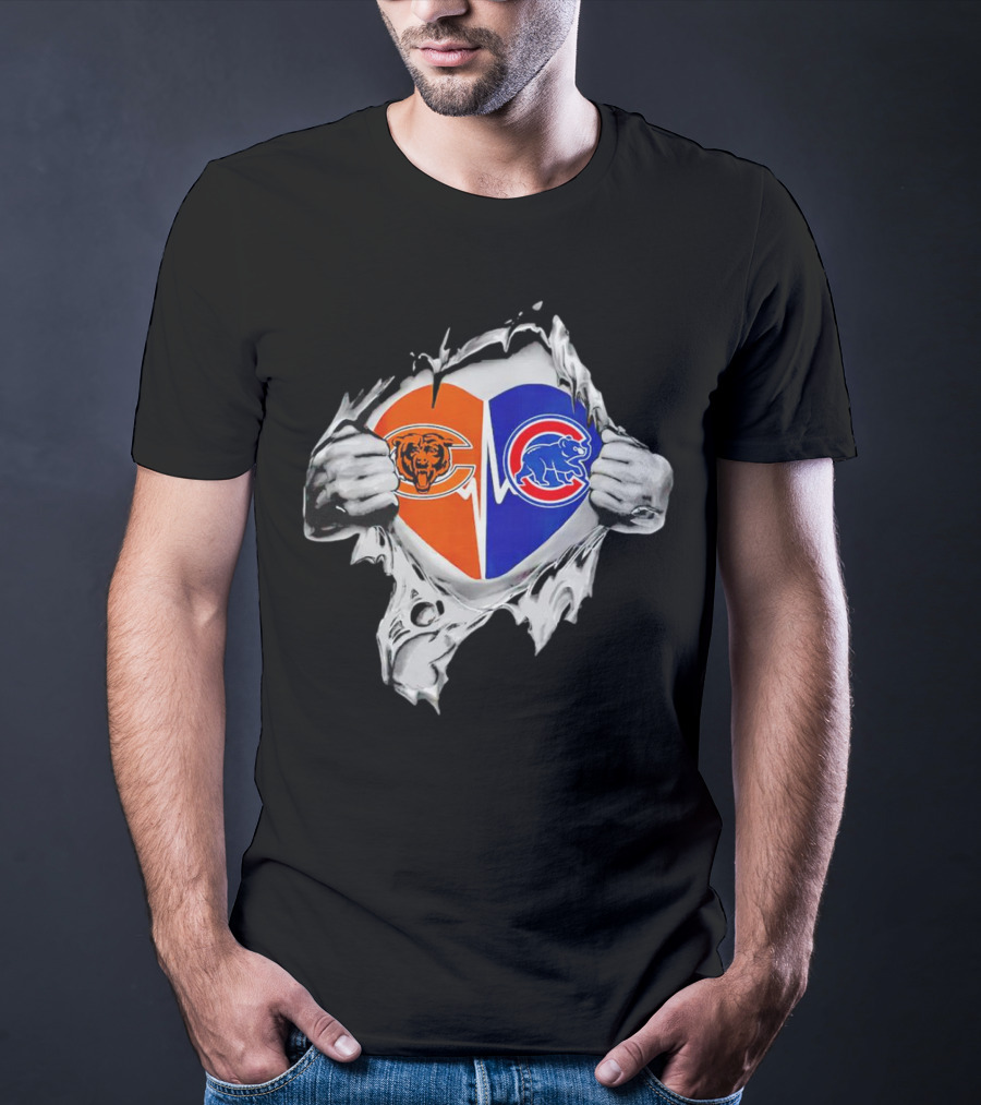 Chicago Bears Cubs Heart Burst T-Shirt