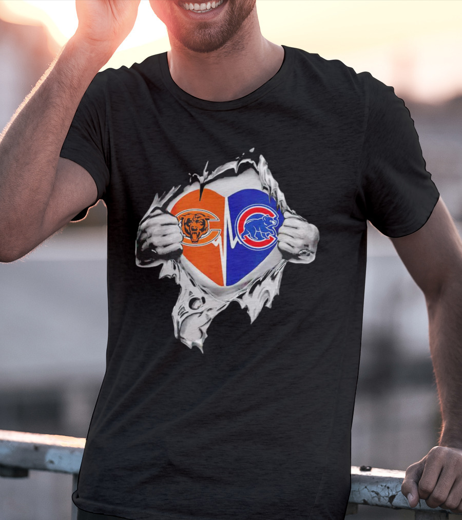 Chicago Bears Cubs Heart Burst T-Shirt