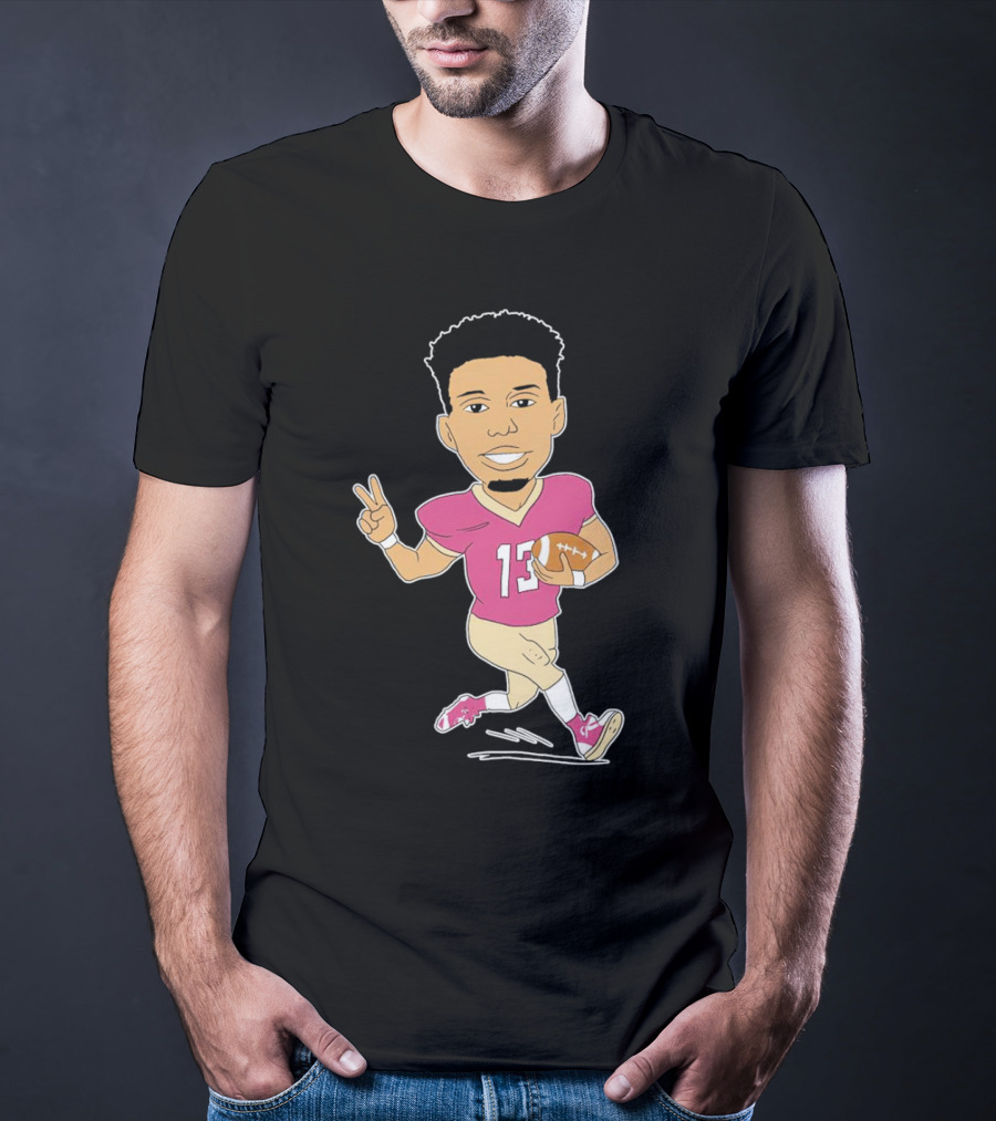 Jordan Travis Cartoon Character Football Peace Sign T-Shirt