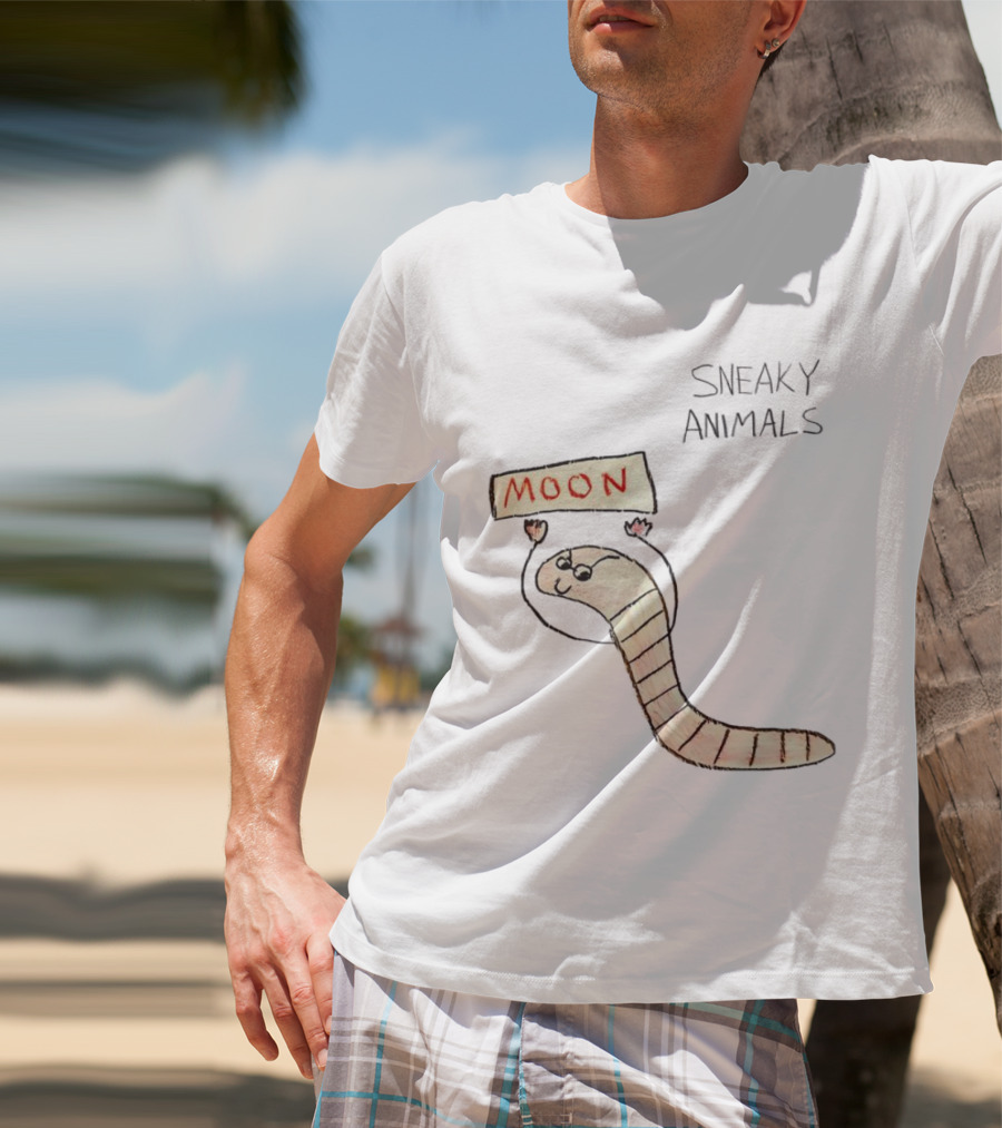 Sneaky Animals Moon Worm Holding Sign T-Shirt