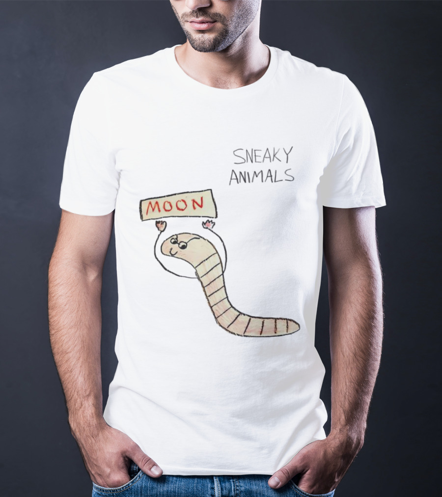 Sneaky Animals Moon Worm Holding Sign T-Shirt