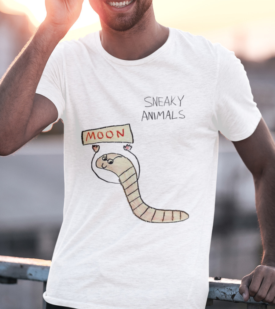 Sneaky Animals Moon Worm Holding Sign T-Shirt