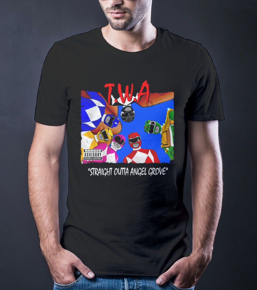 T.W.A Mighty Morphin Power Rangers Straight Outta Angel Grove Ranger Advisory Power Content T-Shirt