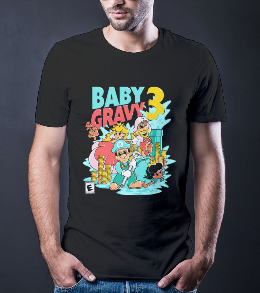 Baby Gravy 3 Bros Funny Mario Parody Explicit Content T-Shirt