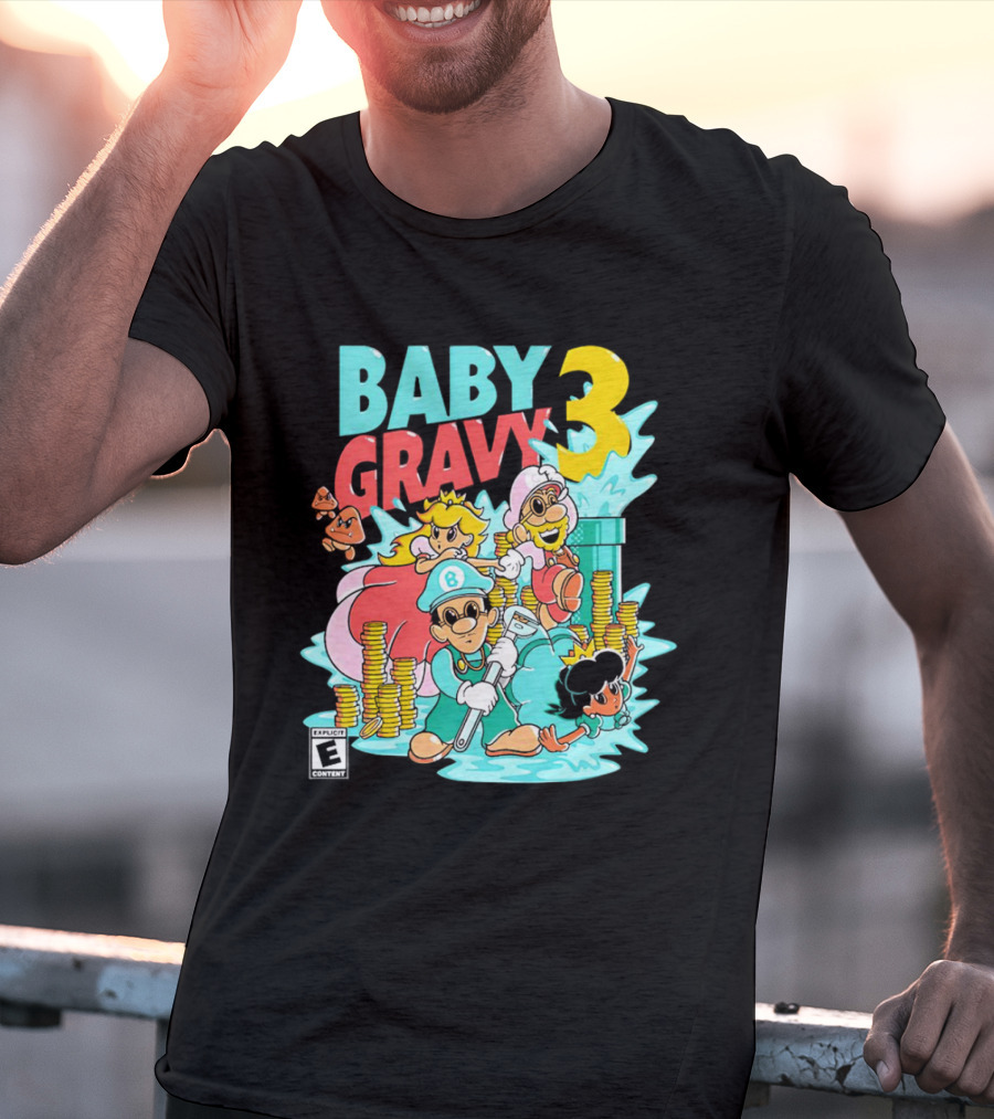 Baby Gravy 3 Bros Funny Mario Parody Explicit Content T-Shirt