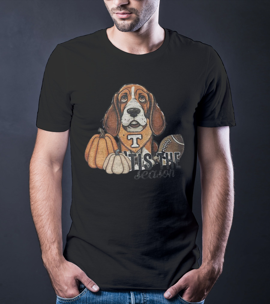 Tennessee Volunteers Football Dog With Pumpkins ’Tis The Season T-Shirt