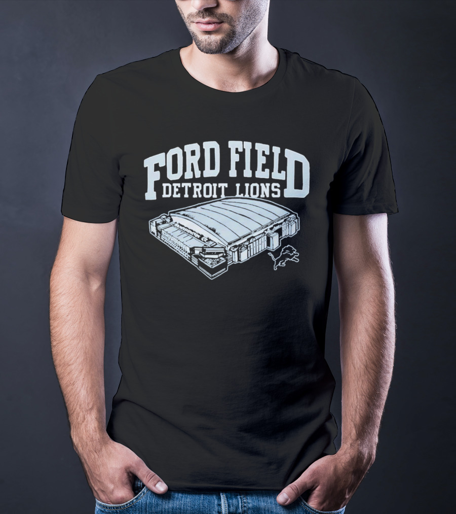 Ford Field Detroit Lions Stadium Illustration Iconic NFL Team T-Shirt