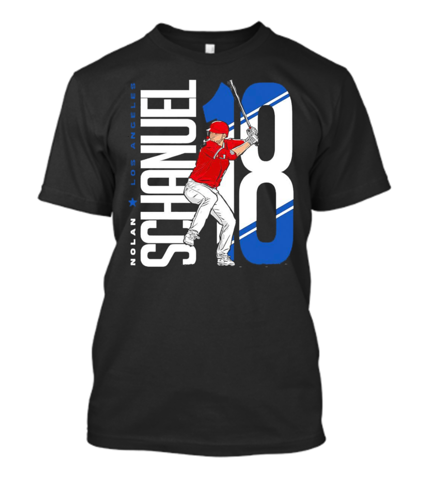 Nolan Schanuel 18 Los Angeles Angels Baseball Player Swinging T-Shirt