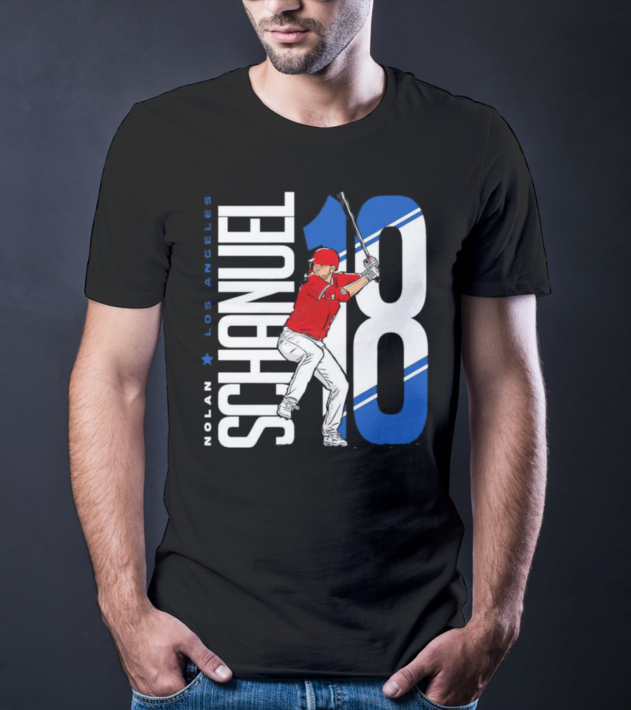 Nolan Schanuel 18 Los Angeles Angels Baseball Player Swinging T-Shirt