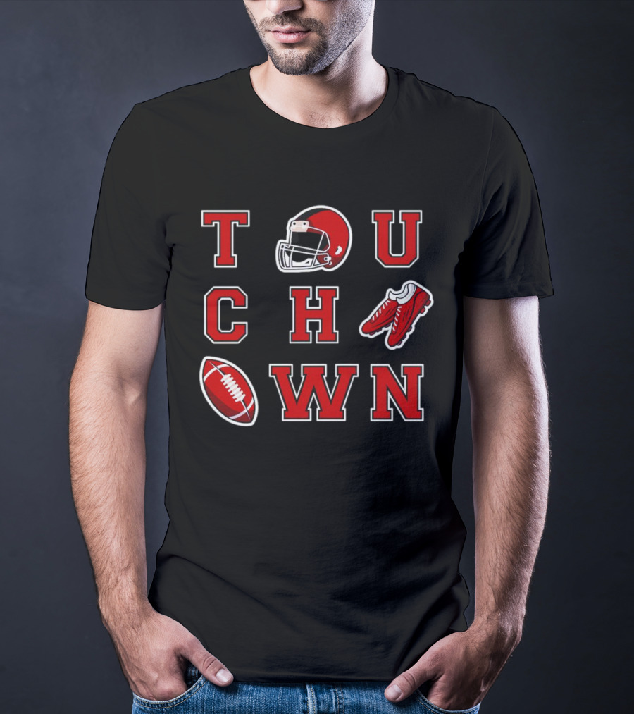Touch Down Season Football Helmet Cleats Ball T-Shirt