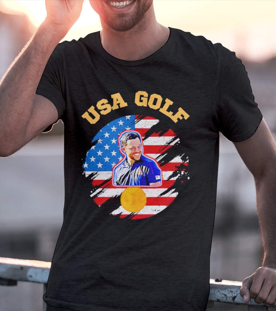 USA Golf Xander Schauffele USA Flag Gold Medal T-Shirt