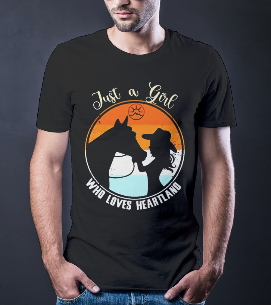 Just A Girl Who Loves Heartland Vintage Horse Silhouette With Sunset T-Shirt