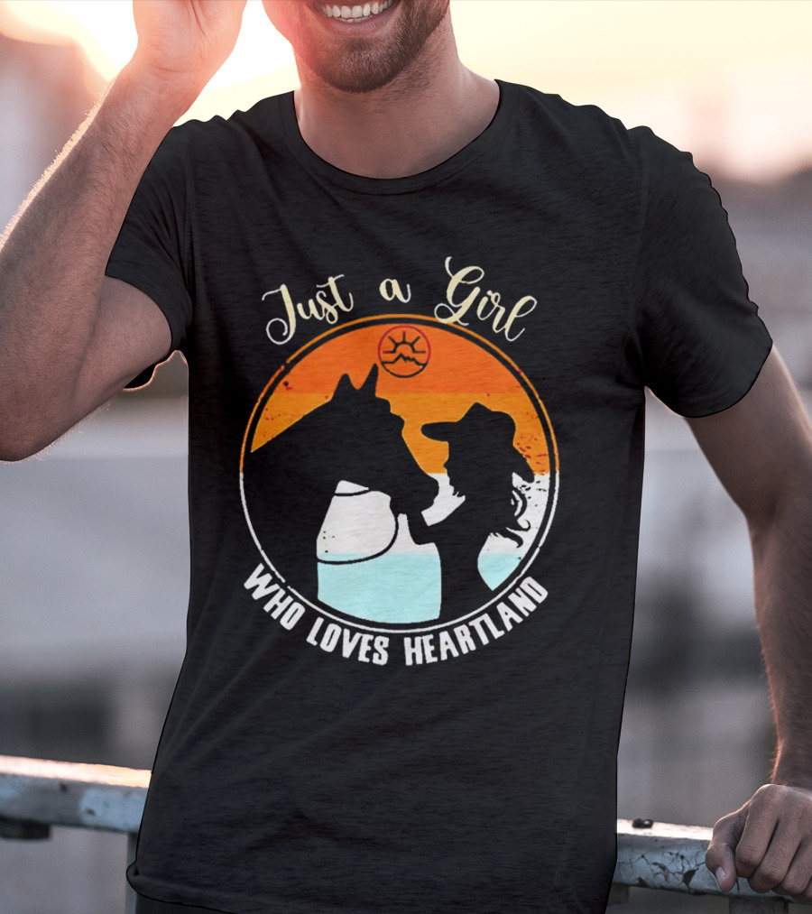 Just A Girl Who Loves Heartland Vintage Horse Silhouette With Sunset T-Shirt