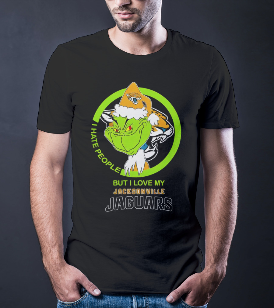 Jacksonville Jaguars Grinch I Hate People But Love My Favorite Football Team Christmas T-Shirt