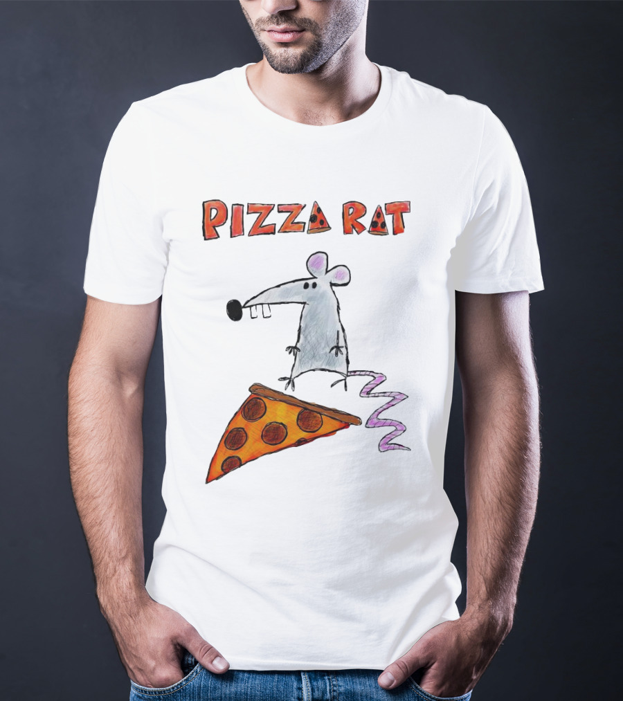 Pizza Rat Riding Pepperoni Slice With Whimsical Cartoon T-Shirt