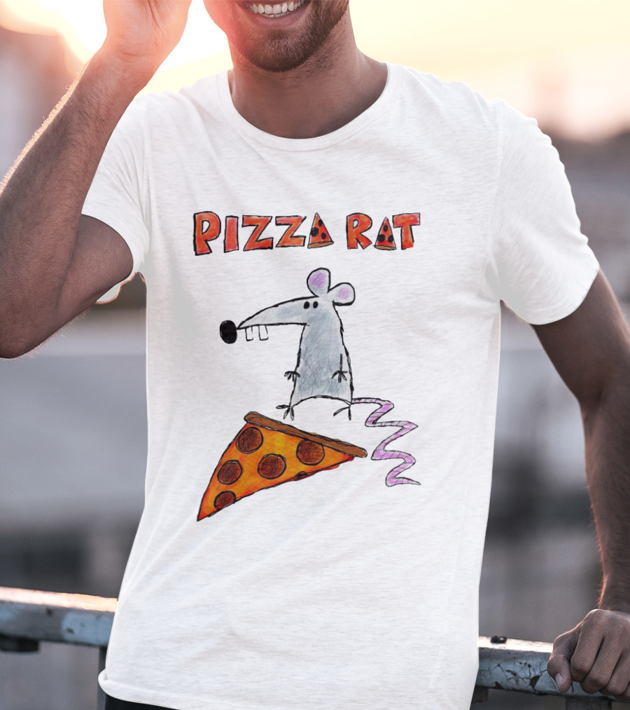 Pizza Rat Riding Pepperoni Slice With Whimsical Cartoon T-Shirt