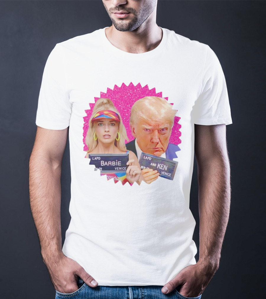 LAPD Barbie Ken Mugshot Venice Glam Glitter Background T-Shirt