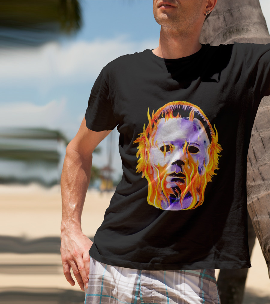 Michael Myers Flaming Mask Halloween Horror T-Shirt