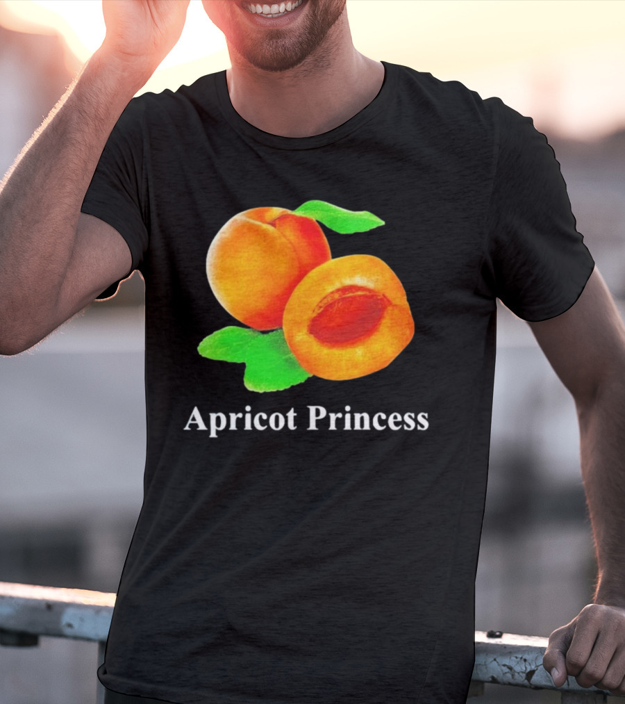 Apricot Princess Fruit Illustration With Leaf Detailing T-Shirt