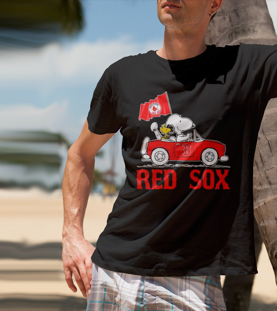 Red Sox Snoopy Woodstock Boston Red Sox Peanuts Car T-Shirt