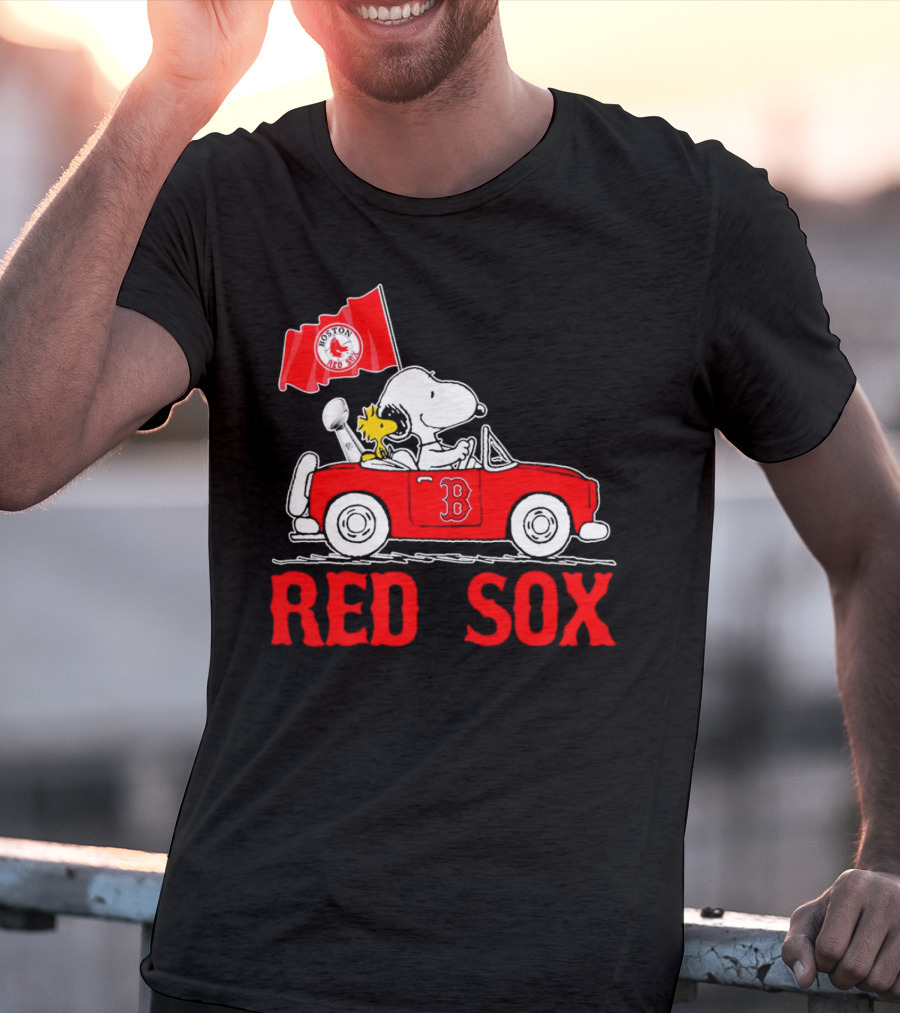 Red Sox Snoopy Woodstock Boston Red Sox Peanuts Car T-Shirt