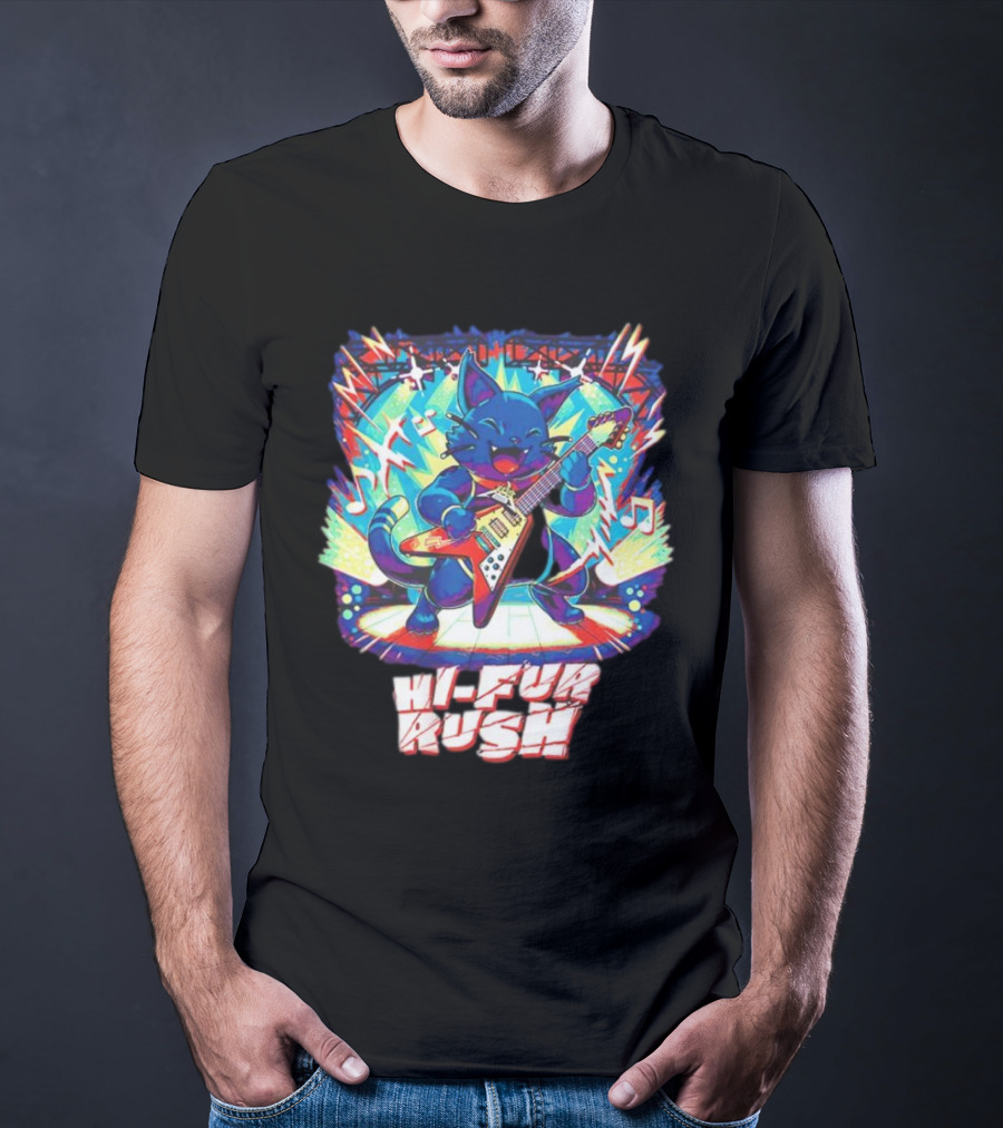 Cat Hi-Fur Rush Rocking Guitar Performance T-Shirt