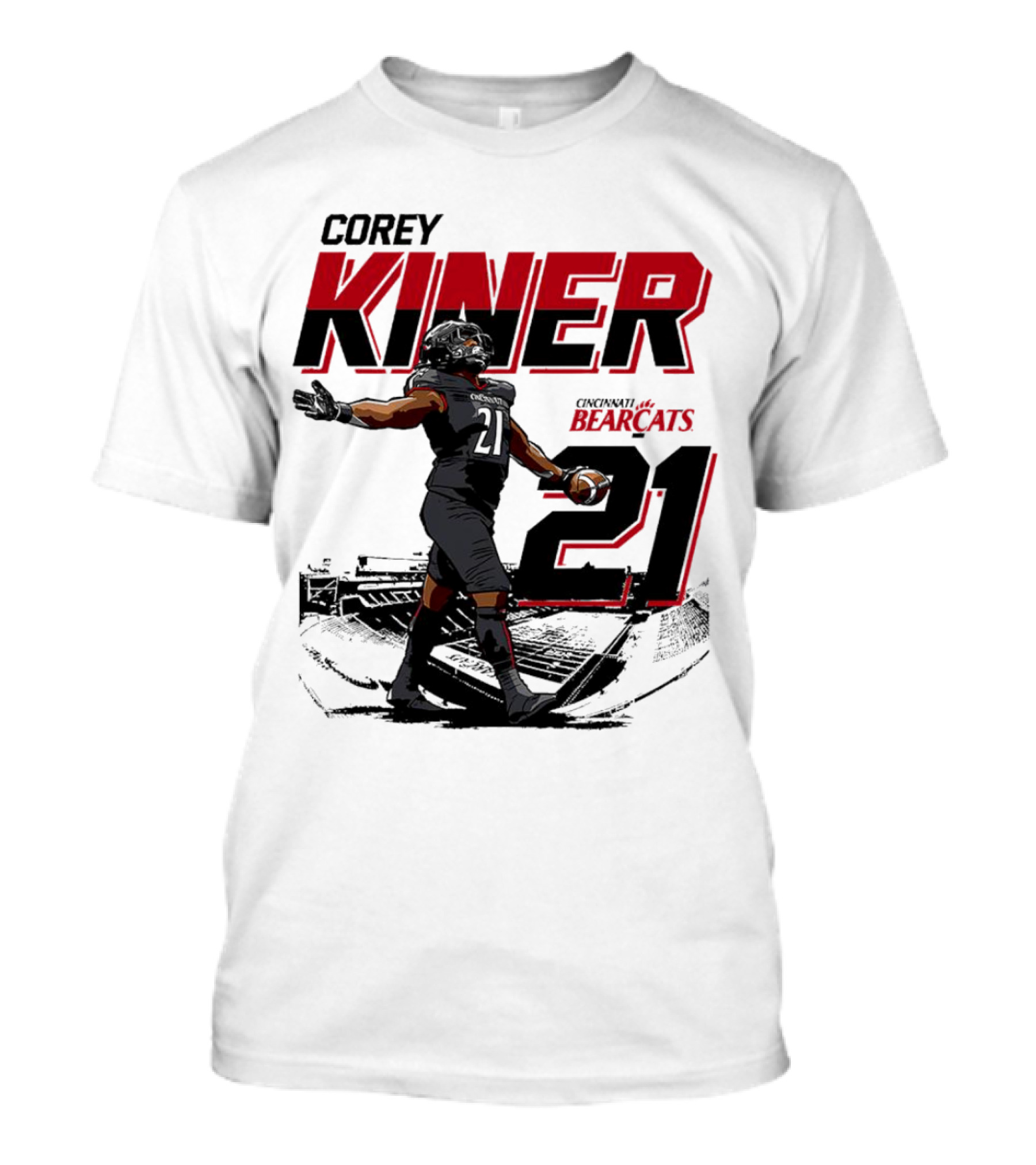 Corey Kiner 21 Cincinnati Bearcats Football Stadium T-Shirt