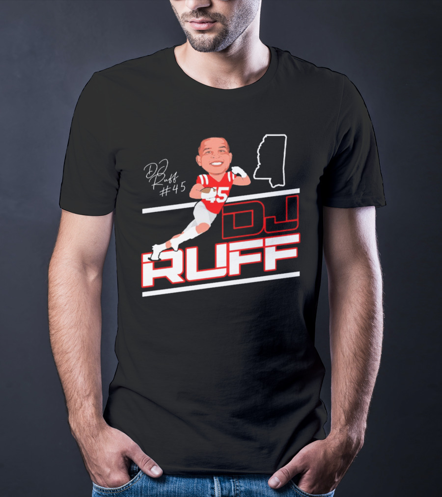 DJ Ruff #45 Ole Miss Rebels Football Signature T-Shirt