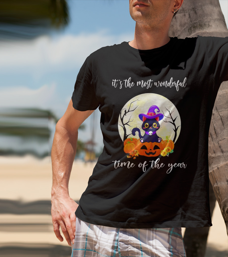 It’s The Most Wonderful Time Of The Year Cat Witch Halloween Pumpkin Moon T-Shirt