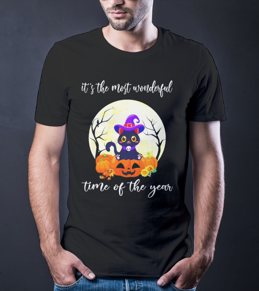 It’s The Most Wonderful Time Of The Year Cat Witch Halloween Pumpkin Moon T-Shirt