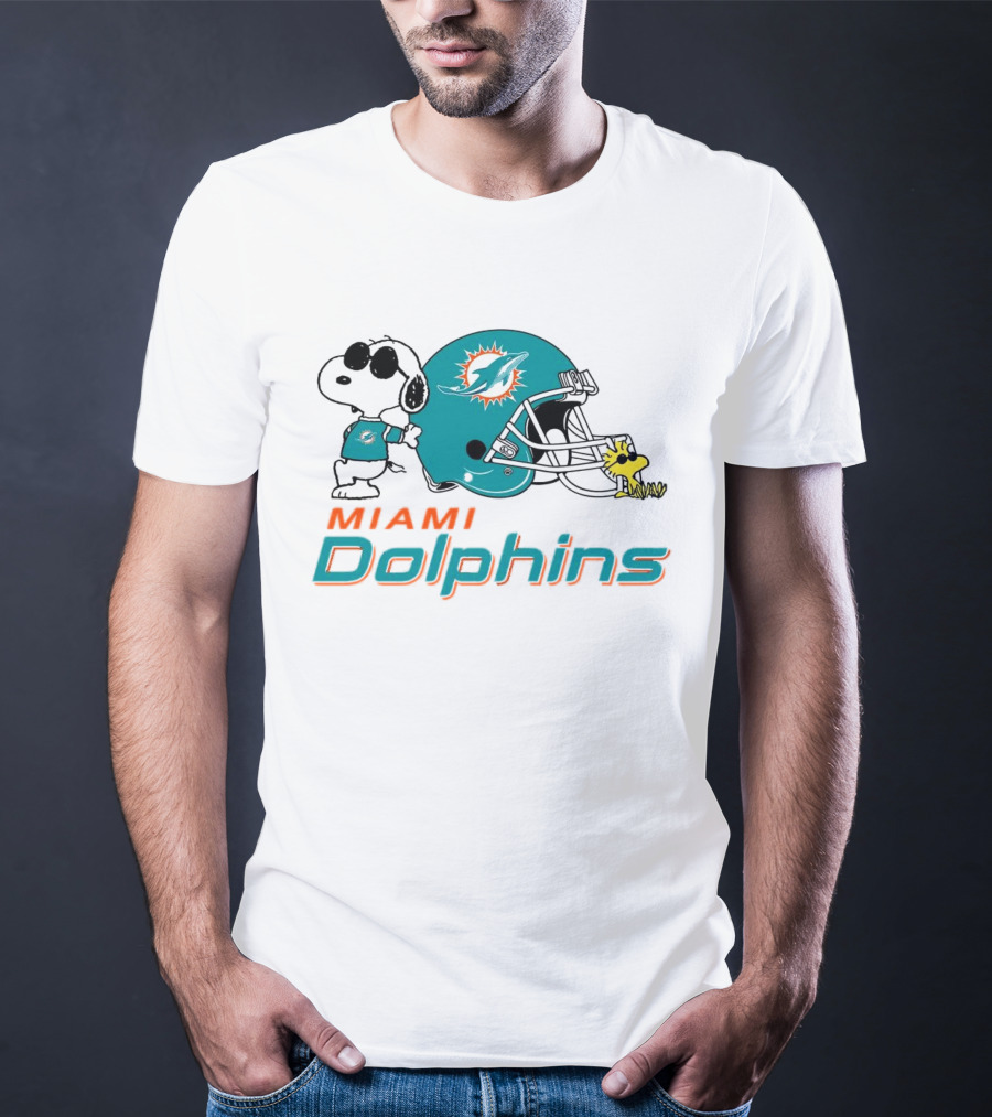Miami Dolphins Snoopy And Woodstock Football Helmet T-Shirt