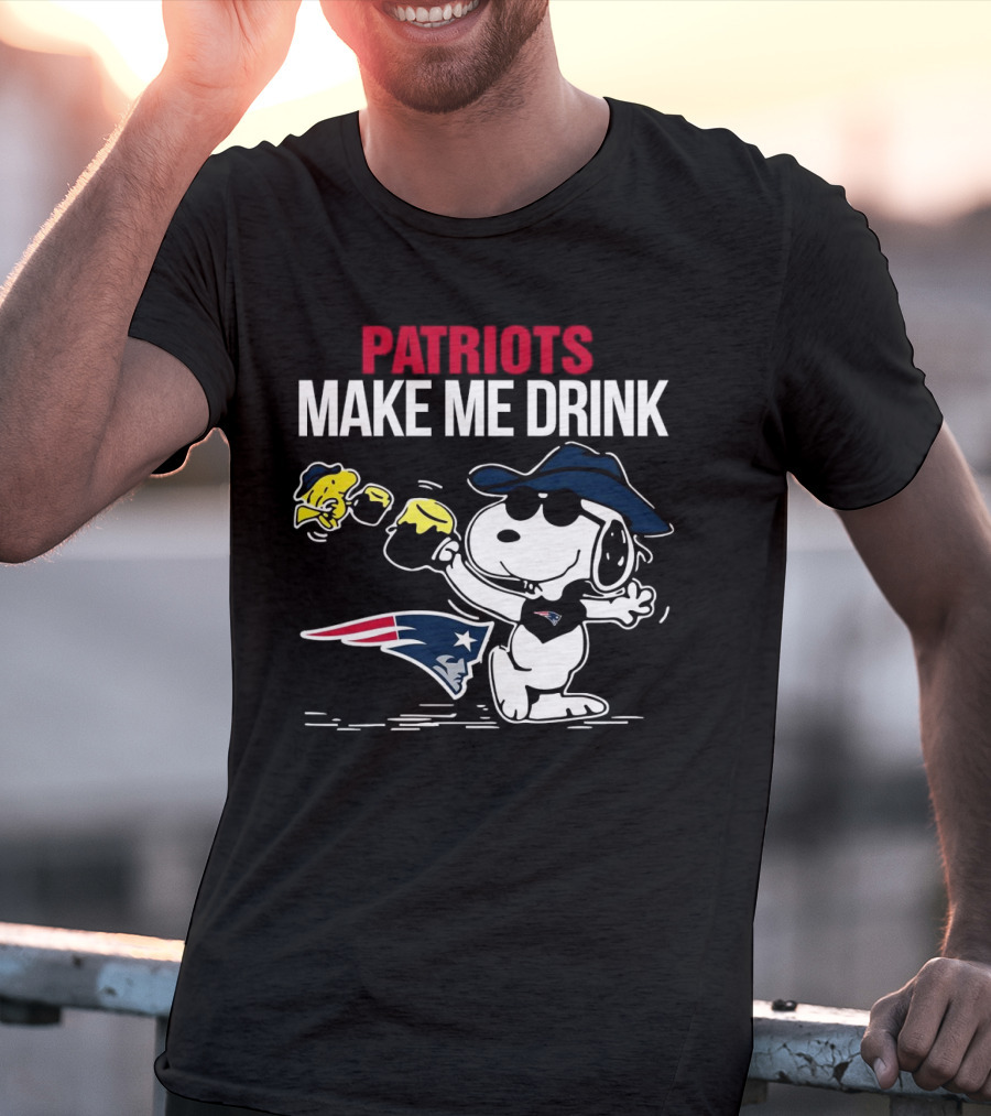 Patriots Snoopy Make Me Drink New England Football Peanuts Woodstock T-Shirt